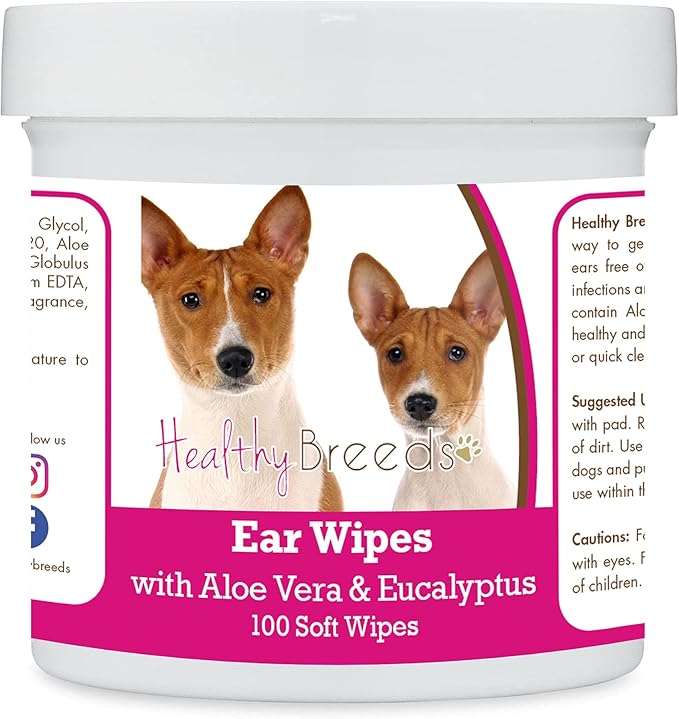 Healthy Breeds Basenji Ear Cleaning Wipes with Aloe & Eucalyptus for Dogs 100 Count
