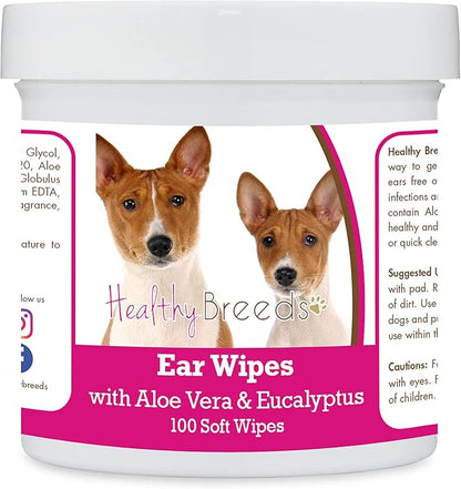 Healthy Breeds Basenji Ear Cleaning Wipes with Aloe & Eucalyptus for Dogs 100 Count