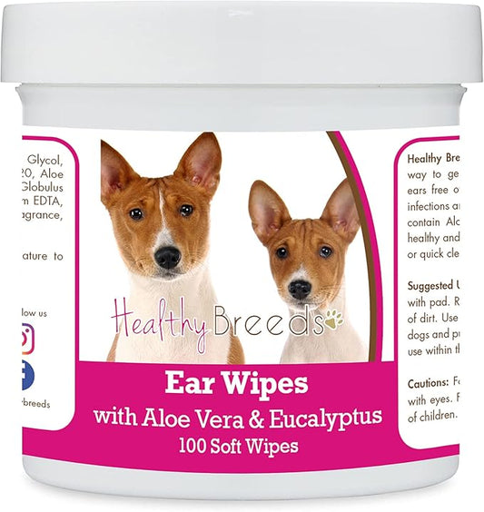 Healthy Breeds Basenji Ear Cleaning Wipes with Aloe & Eucalyptus for Dogs 100 Count