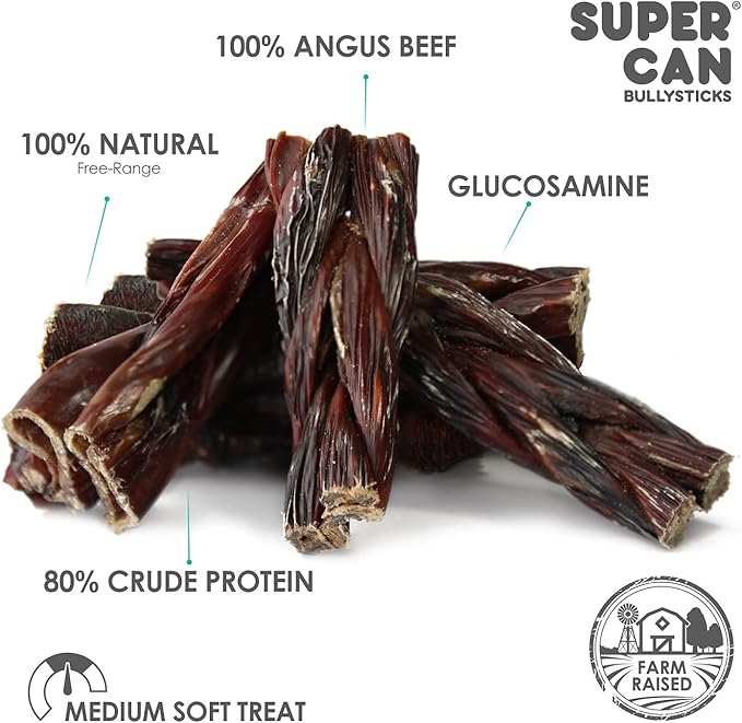 6" Beef Gullet Sticks For Dogs (10 count) | Natural Beef Jerky Chews For Puppies & Large Dogs | Glucosamine Rich Dog Treats For Healthy Joints | Softer Than Bully Sticks | Supercan Made
