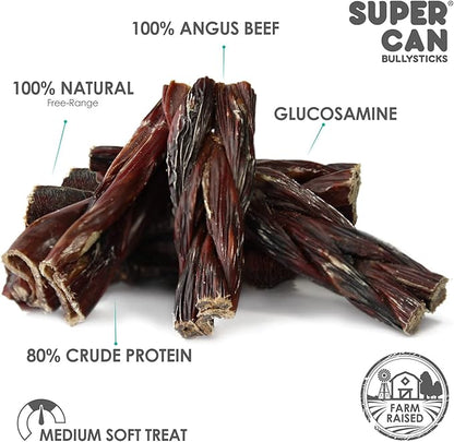 6" Beef Gullet Sticks For Dogs (10 count) | Natural Beef Jerky Chews For Puppies & Large Dogs | Glucosamine Rich Dog Treats For Healthy Joints | Softer Than Bully Sticks | Supercan Made