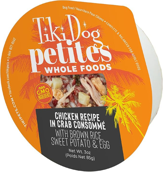 Tiki Dog Petites Whole Foods Wet Dog Food, Chicken in Crab Consommé, 3 oz. Cups (4 Count)