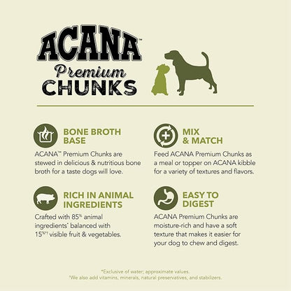 ACANA Premium Chunks Wet Dog Food, Pork Recipe in Beef Bone Broth and Lamb Liver, 12.8oz (Case of 12)