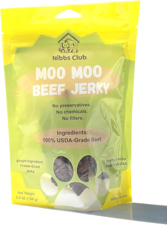 Moo Moo Beef Jerky, Beef Jerky for Dogs, 100% USDA-Grade Beef, Freeze Dried, Healthy, All Natural, USA-Made, Single Ingredient Dog Treat