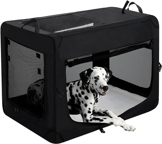 24 inch 3-Door Collapsible Dog Crate for Small Dogs, Portable Dog Travel Crate for Indoor & Outdoor, Soft Side Puppy Foldable Kennel Cage with Durable Mesh Windows & Strong Steel Frame