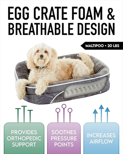 Orthopedic Dog Bed for Medium Dogs, Dog Couch Design with Egg Foam Support, Removable, Machine Washable Plush Cover and Non-Slip Bottom with Four Sided Bolster Cushion (Gray)