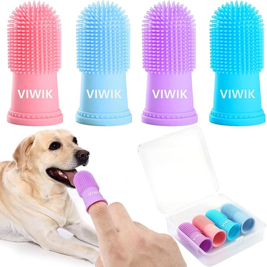 4Pack Dog Toothbrush Dog Tooth Brushing Kit, Cat Finger Toothbrush for Dogs Small Breed, Medium Large Dogs, Puppy Toothbrush for Dog Teeth Cleaning & Dental Care, Pet Finger Toothbrush Kit