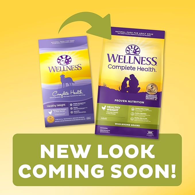 Wellness Complete Health Dry Dog Food with Grains, Natural Ingredients, Made in USA with Real Meat, All Breeds, For Adult Dogs (Healthy Weight - Chicken & Potatoes, 5-Pound Bag)