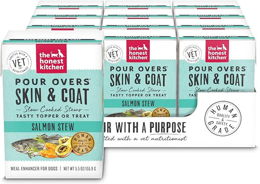 The Honest Kitchen Functional Pour Overs: Skin & Coat - Salmon Stew Dog Food Topper, 5.5 oz x12