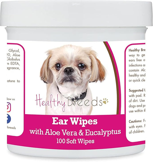 Healthy Breeds Peekapoo Ear Cleaning Wipes with Aloe & Eucalyptus for Dogs 100 Count