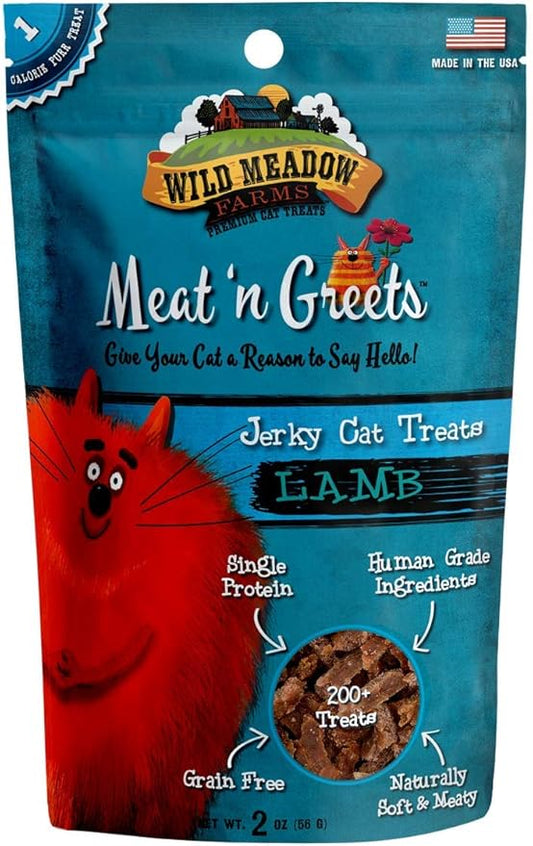 Wild Meadow Farms - Cat Treats - Meat 'N Greets - Soft Jerky Treats with Real Meat, High Protein, Grain-Free, Perfect for Training & Rewarding, All Natural Snacks for Cats - Lamb Flavor