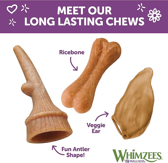 WHIMZEES by Wellness Rice Bone Natural Dog Dental Chews, Long Lasting Treats, Freshens Breath, For Dogs 25-60 lbs, 9 count