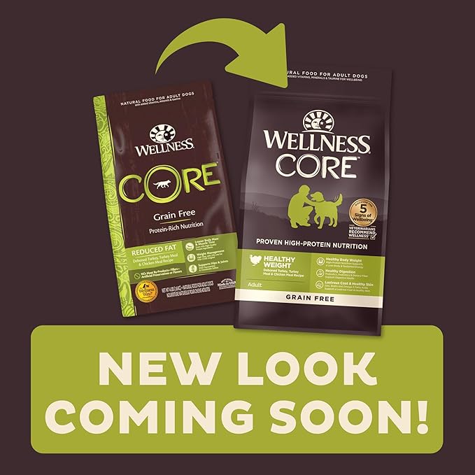 Wellness CORE Grain-Free High-Protein Dry Dog Food, Natural Ingredients, Made in USA with Real Meat, All Breeds, For Adult Dogs (Reduced Fat, 12-Pound Bag)