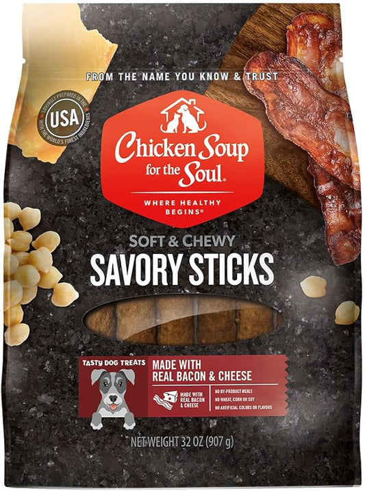 Chicken Soup for the Soul Pet Food Savory Sticks Dog Treats, Bacon & Cheese, 32 Ounce Bag, Soy, Corn & Wheat Free, No Artificial Flavors or Preservatives