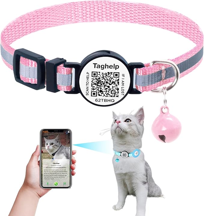 Reflective Kitten Collars with Bell,Cat Collar Breakaway with QR Code Name Tag, Cat ID Tag Personalized, Ultra-Durable, Adjustable, Fits Most Girl Boy Small Large Cats (Pink Reflective)