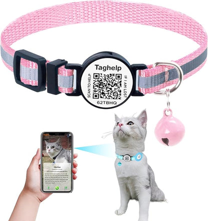 Reflective Kitten Collars with Bell,Cat Collar Breakaway with QR Code Name Tag, Cat ID Tag Personalized, Ultra-Durable, Adjustable, Fits Most Girl Boy Small Large Cats (Pink Reflective)