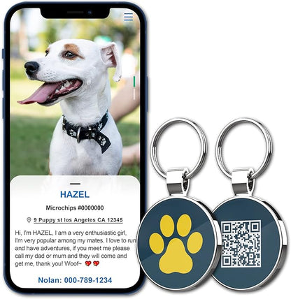 MYLUCKYTAG QR Code Pet ID Tags Dog Tags - Pet Online Profile - Scan QR Receive Instant Pet Location Alert Email
