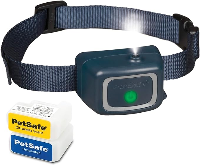 PetSafe Spray Bark Dog Collar, Automatic No Bark Device for Dogs 8 lb. and Up - Rechargeable and Water-Resistant – includes Citronella and Unscented Spray Refills & USB Charging Cable, Navy