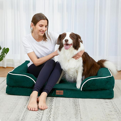 Orthopedic Dog Bed Waterproof, XXL Dog Beds for Oversized Dogs, Washable Dog Sofa Bed with Removable Cover & Non-Slip Bottom(XX-large,Emerald)