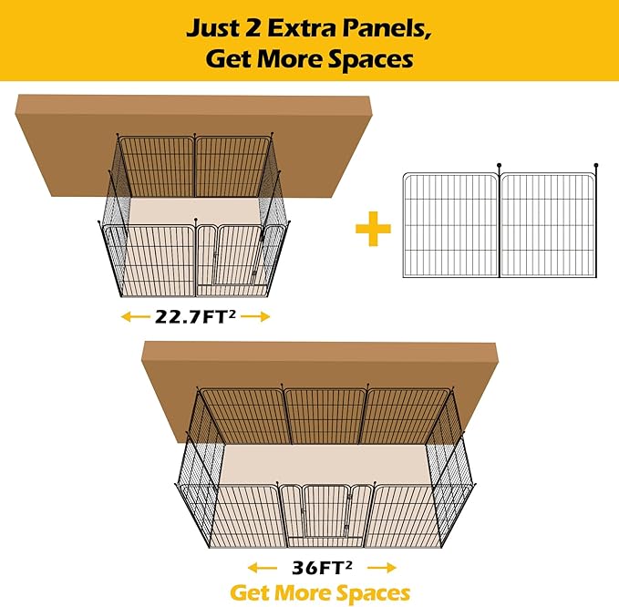 ComSaf Dog Playpen Indoor, 32" Height 2 Panels Metal Dog Fence,Playpen for Medium/Small Dogs, Portable Pet Puppy Playpen for Indoor