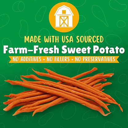 Lucky Premium Treats Sweet Potato Straws Dog Treats – Chewy Single Ingredient Treats Made in The USA – 7 oz Jar