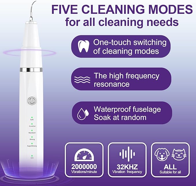 Dog Teeth Cleaning Kit-Dog Tooth Plaque Remover-Ultimate Pet Dental Care Kit - Ultrasonic Teeth Cleaner and Plaque Remover for Dogs | Complete Oral Hygiene Solution-White
