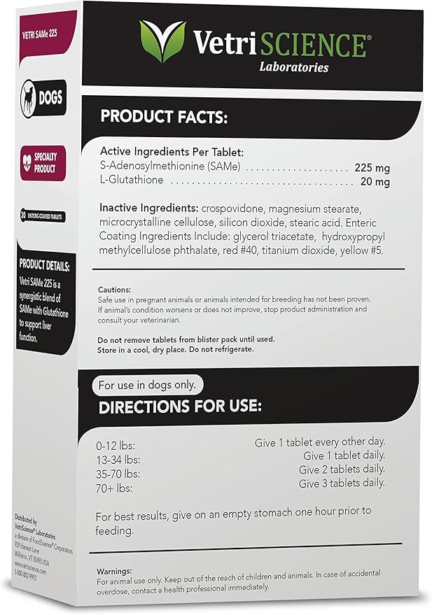 VetriScience Vetri SAMe 90 Liver Health Supplement for Dogs – S-Adenosyl Methionine Tablets for Dogs, Support Liver Health, Function, and Detox