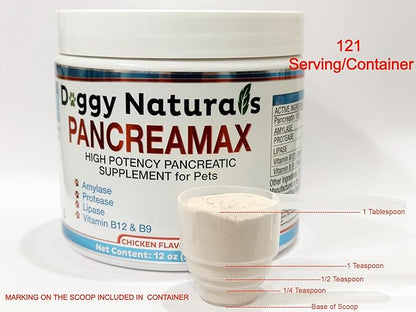 PancreaMax 10x Pancreatic Digestive Enzymes Supplement for Cats and Dogs(12 oz) Powder (Made in U.S.A).10x Pancreatin for Dogs Contain Pancreatic Enzyme | Pancreatin for Dogs (10x Porcine Pancreatin)