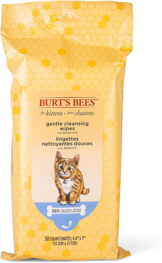 Burt's Bees for Pets Kitten Wipes Wipes - Kitten Wipes for All Cats, Safe for Kittens - Cruelty Free, Formulated without Sulfates and Parabens, pH Balanced for Cats - Made in USA, 50 Count