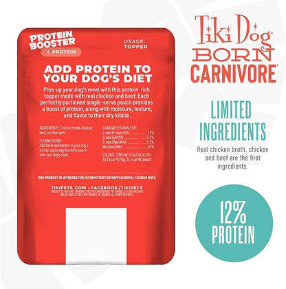 Tiki Dog Born Carnivore Protein Booster Dog Food Topper, Chicken and Beef Recipe in Broth, 2.1 oz. Pouch (12 Count)