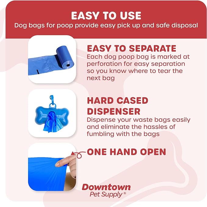 Downtown Pet Supply 960 Count Dog Poop Bags Refills with Leash Clip and Bone Bag Dispenser, Rainbow of Colors - Dog Waste Bags Unscented and Leak-Proof with Dog Poop Bag Dispenser - 12.5 x 8.5"
