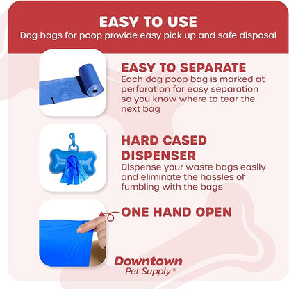 Downtown Pet Supply 960 Count Dog Poop Bags Refills with Leash Clip and Bone Bag Dispenser, Rainbow of Colors - Dog Waste Bags Unscented and Leak-Proof with Dog Poop Bag Dispenser - 12.5 x 8.5"