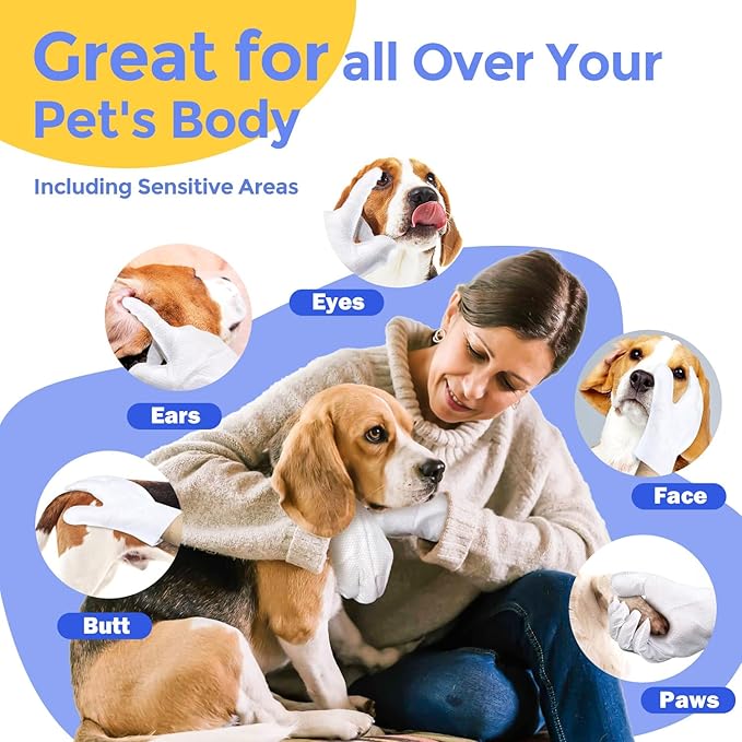 Pet Cleaning glove wipes for Dogs & Cats, Hypoallergenic Deodorizing Disposable No-Rinse Grooming Wipes, Extra Thick Bathing Wipes,Perfect for Pet Dry Cleaning,Daily Care and Travel,24 pcs