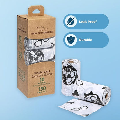 Best Pet Supplies Dog Poop Bags (150 Bags) for Waste Refuse Cleanup, Doggy Roll Replacements for Outdoor Puppy Walking and Travel, Leak Proof and Tear Resistant, Thick Plastic - White