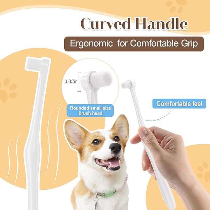 Premium Pet Toothbrush Set for Cats and Dogs - Complete Oral Care with Soft Bristles - Ideal for Teeth Cleaning, Dental Hygiene, Plaque Removal - Veterinarian Recommended-White