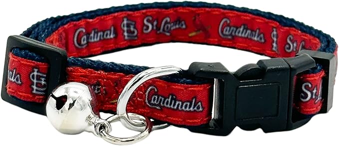 MLB CAT Collar St Louis Cardinals Satin Cat Collar Baseball Team Collar for Dogs & Cats. A Shiny & Colorful Cat Collar with Ringing Bell Pendant
