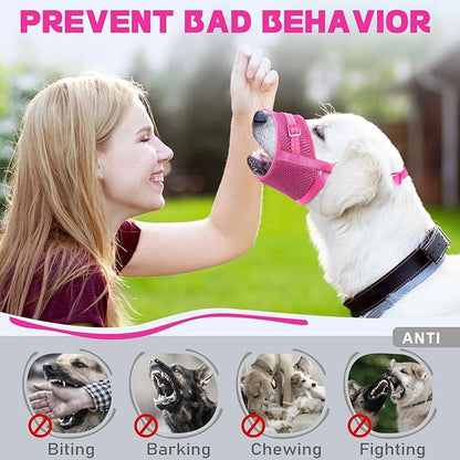 Dog Muzzle Soft Air Mesh Muzzle for Medium Dogs, Adjustable Pet Muzzle for Small and Large Dogs to Drink Normally, Breathable Reflective Muzzle for Dogs to Prevent Biting(Pink,XL)
