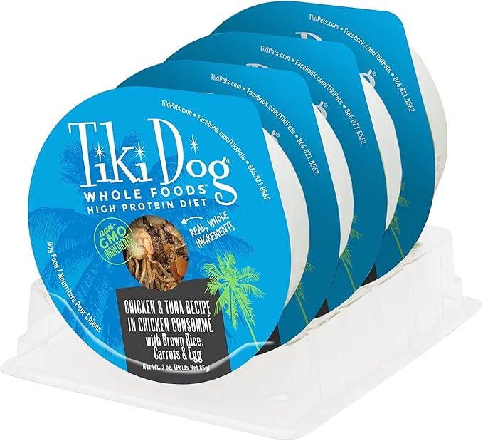 Tiki Dog Whole Foods Wet Dog Food, Chicken & Tuna, 3 oz. Cups (4 Count)