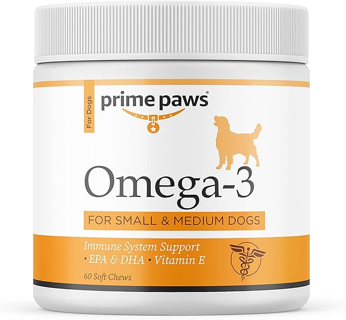 Omega 3 Fish Oil for Dogs - Allergy, Immune, & Skin Health Supplement - Dog Skin and Coat Chews with Vitamin E - Small/Medium Canines - 60 ct