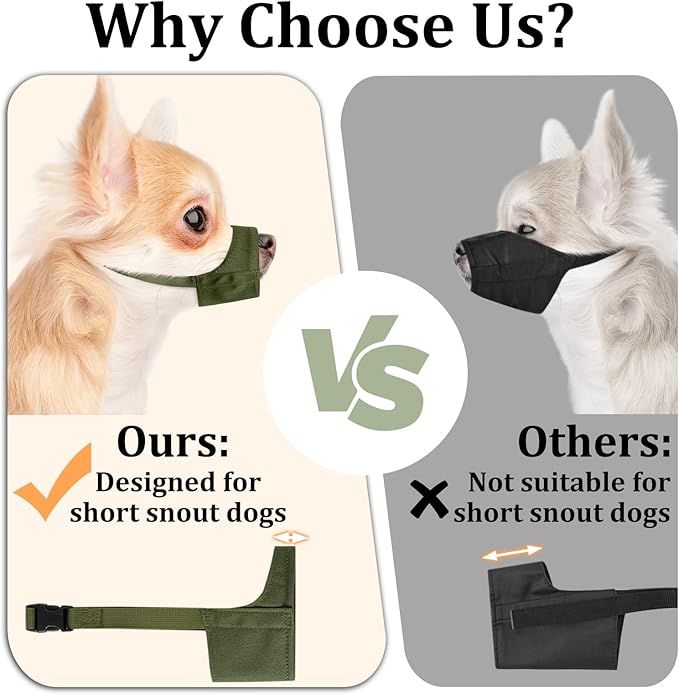 Mayerzon Short Snout Dog Muzzle, Small Muzzle for Chihuahua Shih Tzu American Bully Boxer Puppy, Soft Fabric Muzzles for Grooming Vet Visits, Prevent Biting Chewing Fighting