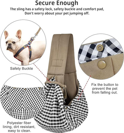 CUBY Dog and Cat Sling Carrier - Hands Free Reversible Pet Papoose Bag - Soft Pouch and Tote Design - Suitable for Puppy, Small Dogs Cats Outdoor (Khaki, Unadjustable strap)