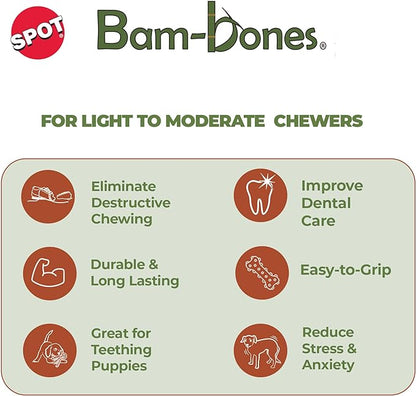 SPOT Bam-Bones Wishbone - Made with Strong Bamboo Fiber, Durable Long Lasting Dog Chew for Light to Moderate Chewers, Great Toy for Adult Dogs & Teething Puppies Under 30lbs, 5.25in, Bacon Flavor