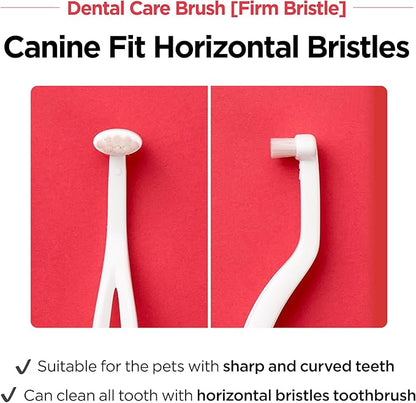 Dental Care Brush (Firm Bristles) - Resilient Toothbrush for Dog Tartar & Plaque Removal, Horizontal Head and S-curved Body
