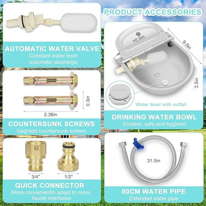Automatic Water Bowl Dispenser for Dog, 304 Stainless Steel Animal Waterer Kit with Float Valve,for Livestock,Horse,Dog,Goat,Pig, Chicken, Animals Drinking Water Trough