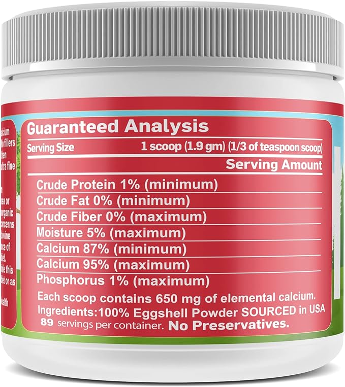 Pet's Friend Eggshellent Calcium 6 oz - Fine Eggshell Powder Calcium Supplement for Dogs and Cats, Low Phosphorous Non-Bovine Ingredients, Nourish Muscles, Joints, and Bones, Tasty Food Additive