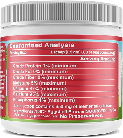 Pet's Friend Eggshellent Calcium 6 oz - Fine Eggshell Powder Calcium Supplement for Dogs and Cats, Low Phosphorous Non-Bovine Ingredients, Nourish Muscles, Joints, and Bones, Tasty Food Additive
