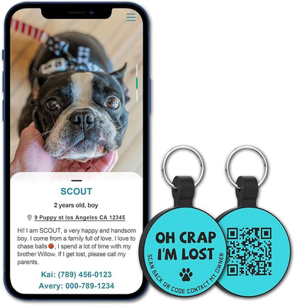 MYLUCKYTAG Silent Silicone QR Code Pet ID Tags Dog Tags - Pet Online Profile - Scan QR Receive Instant Pet Location Alert Email
