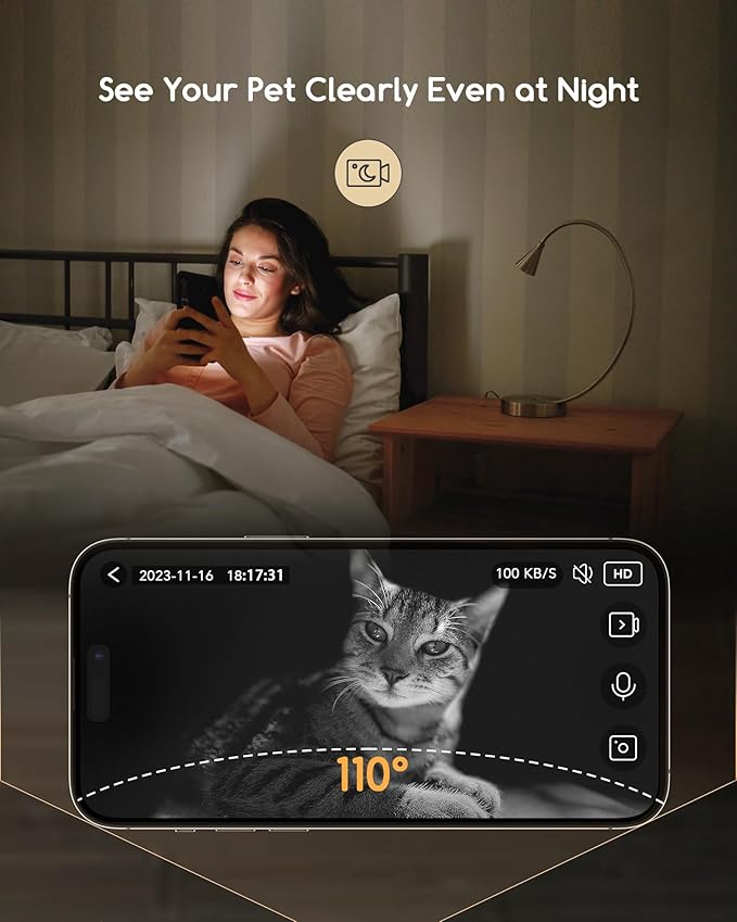 Faroro Automatic Cat Feeder with Camera, 3MP HD Video with Night Vision, 2.4G WiFi Cat Feeder with APP Control, 2-Way Audio, Low Food Sensor, Motion Alerts for Cats and Dogs