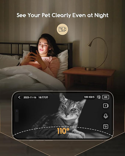 Faroro Automatic Cat Feeder with Camera, 3MP HD Video with Night Vision, 2.4G WiFi Cat Feeder with APP Control, 2-Way Audio, Low Food Sensor, Motion Alerts for Cats and Dogs