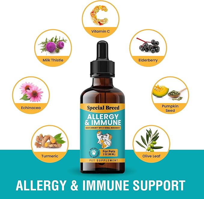Allergy & Immune with Elderberry, Allergy Relief for Cats and Dogs, Anti Itch Treatment, Relief for Pet Allergies, Immune Support for Cat or Dog, 2 oz